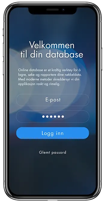 Mobil med skjermbilde av en nettbasert database
