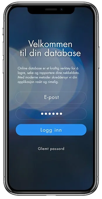 Mobil med skjermbilde av en nettbasert database